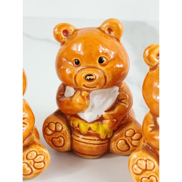 Bear Cub Salt & Pepper Shakers Toothpick Holder 3" Glazed Ceramic 70's Japan Vtg - Picture 4 of 14
